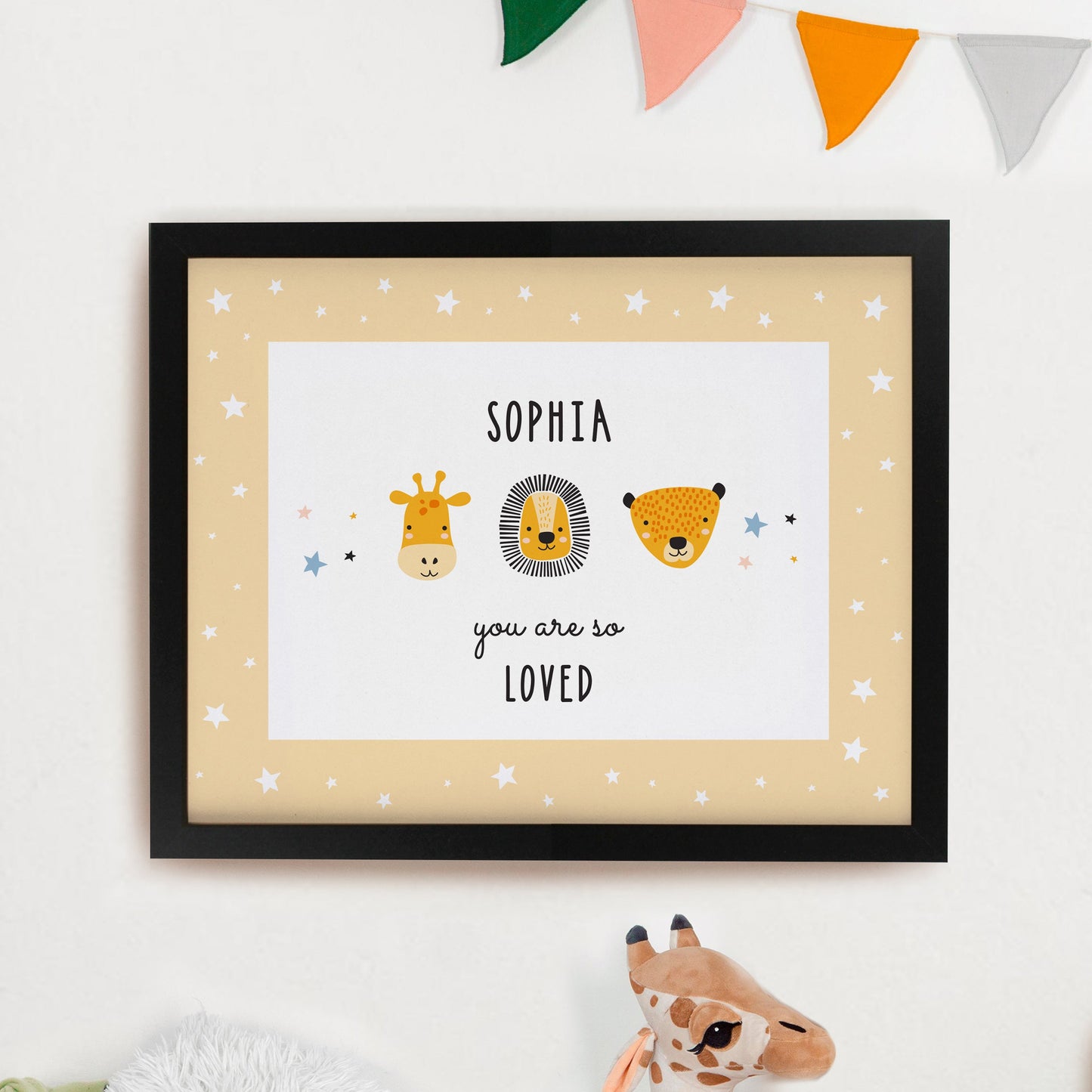 Personalised Safari Animals Framed Prints: 2 - Black - Framed Prints By Gift Moments