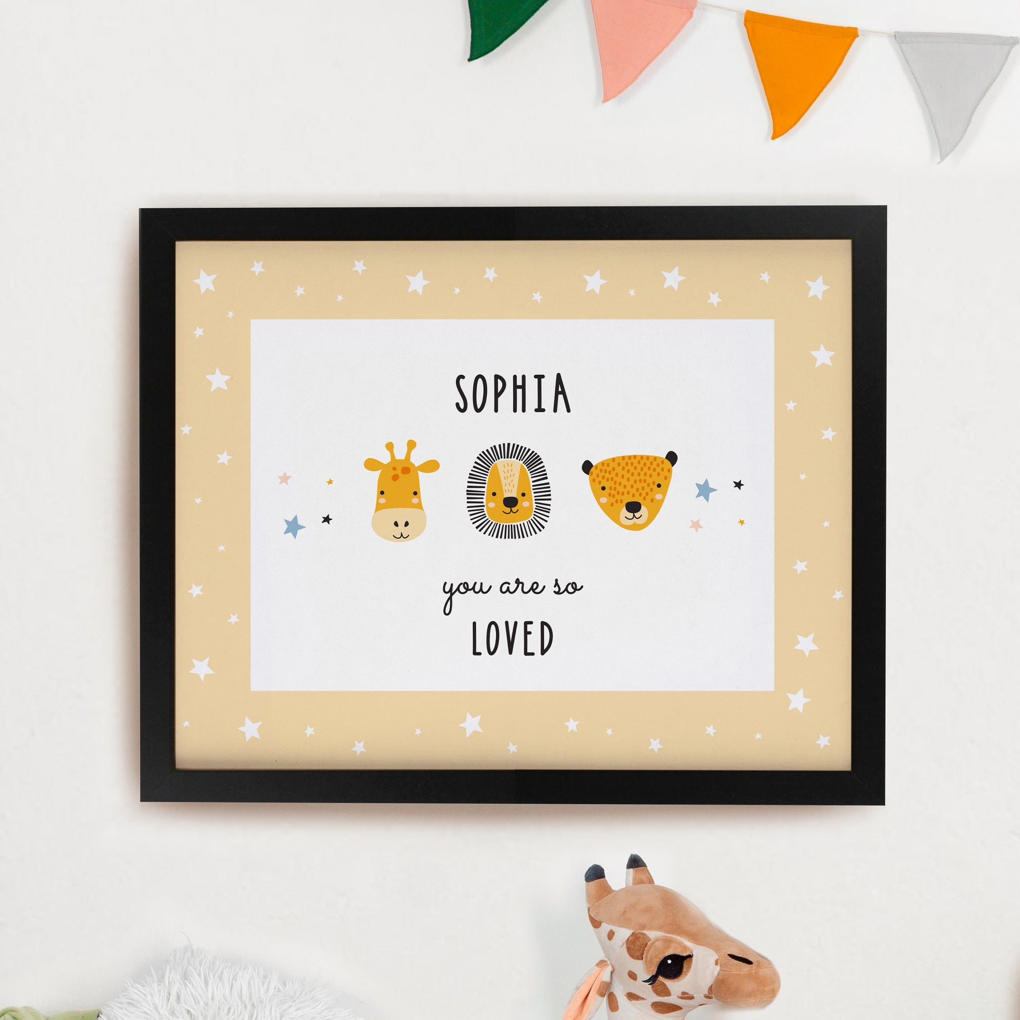 Personalised Safari Animals Framed Prints: 2 - Black - Framed Prints By Gift Moments