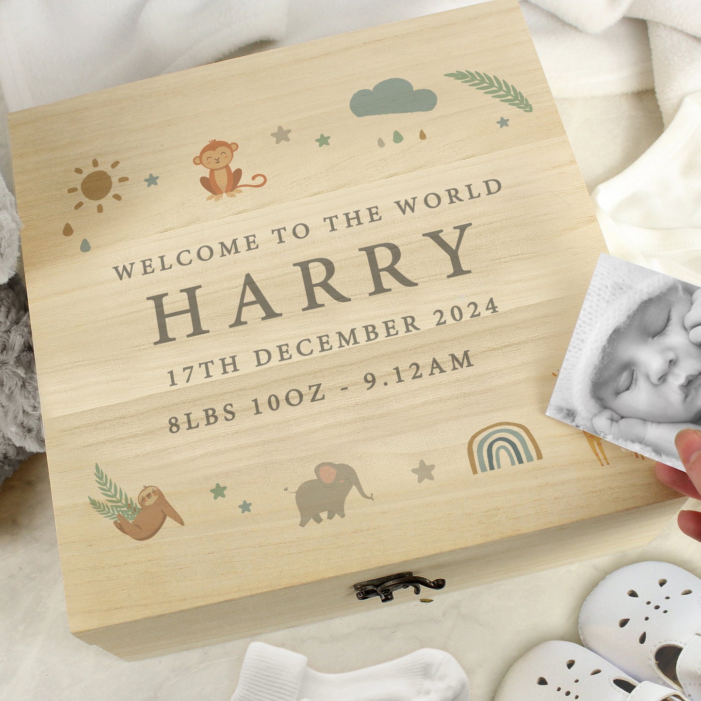 Personalised Safari Animals Large Wooden Keepsake Box: 2 - Keepsake Boxes By Gift Moments