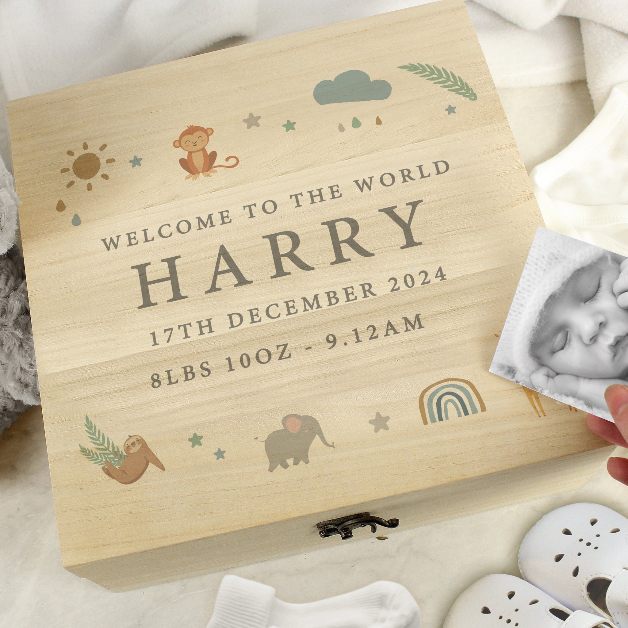 Personalised Safari Animals Large Wooden Keepsake Box: 2 - Keepsake Boxes By Gift Moments