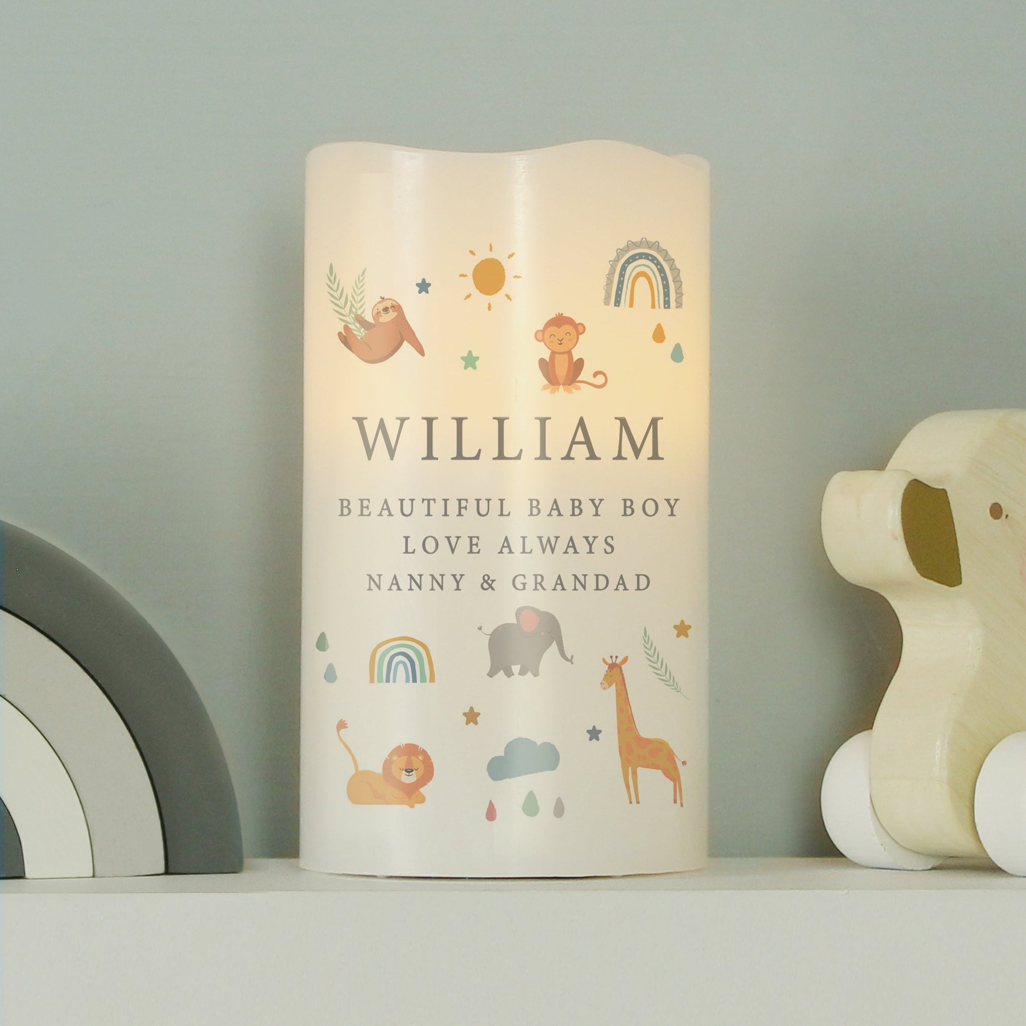 Personalised Safari Animals LED Candle: 3 - LED Lighting By Gift Moments