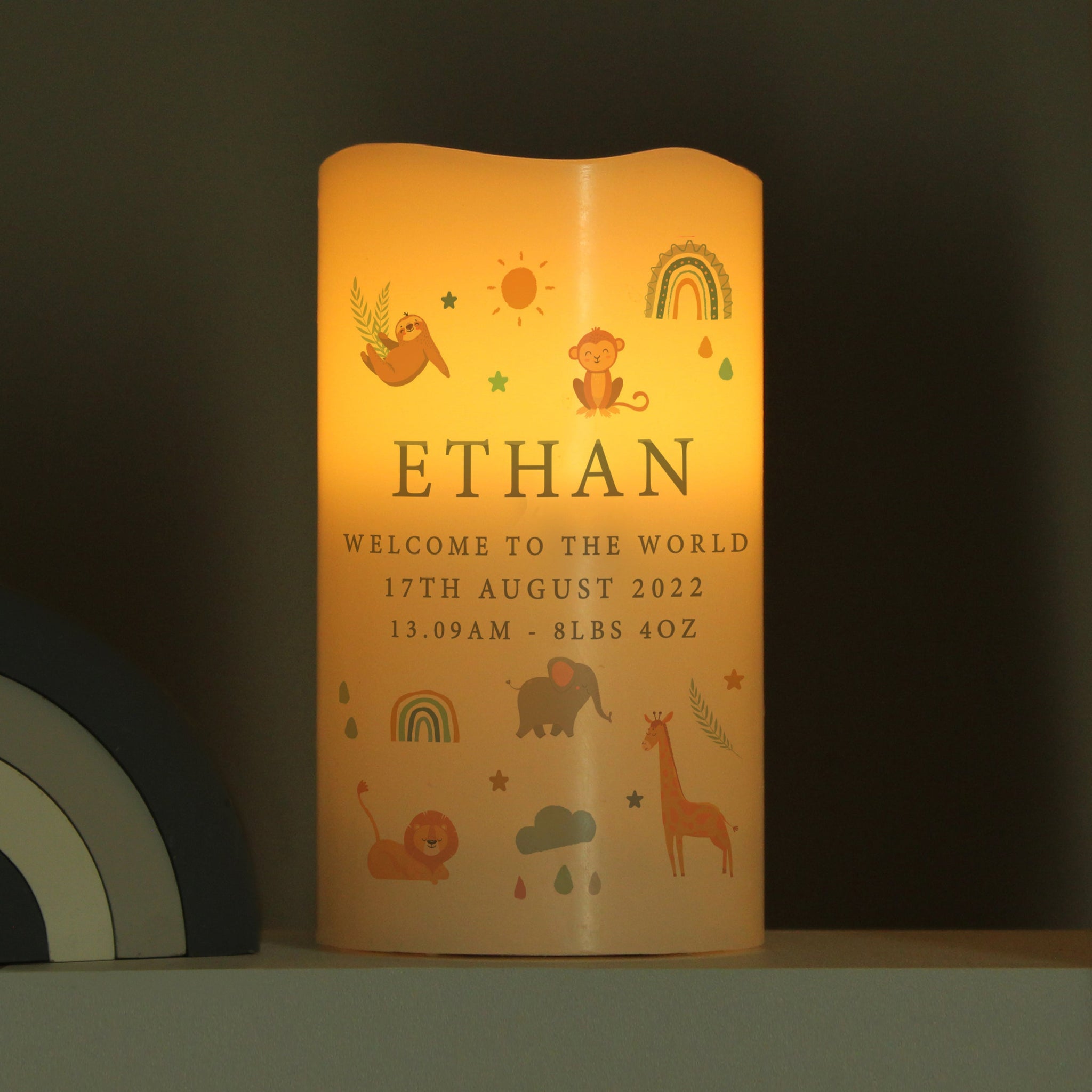 Personalised Safari Animals LED Candle: 2 - LED Lighting By Gift Moments