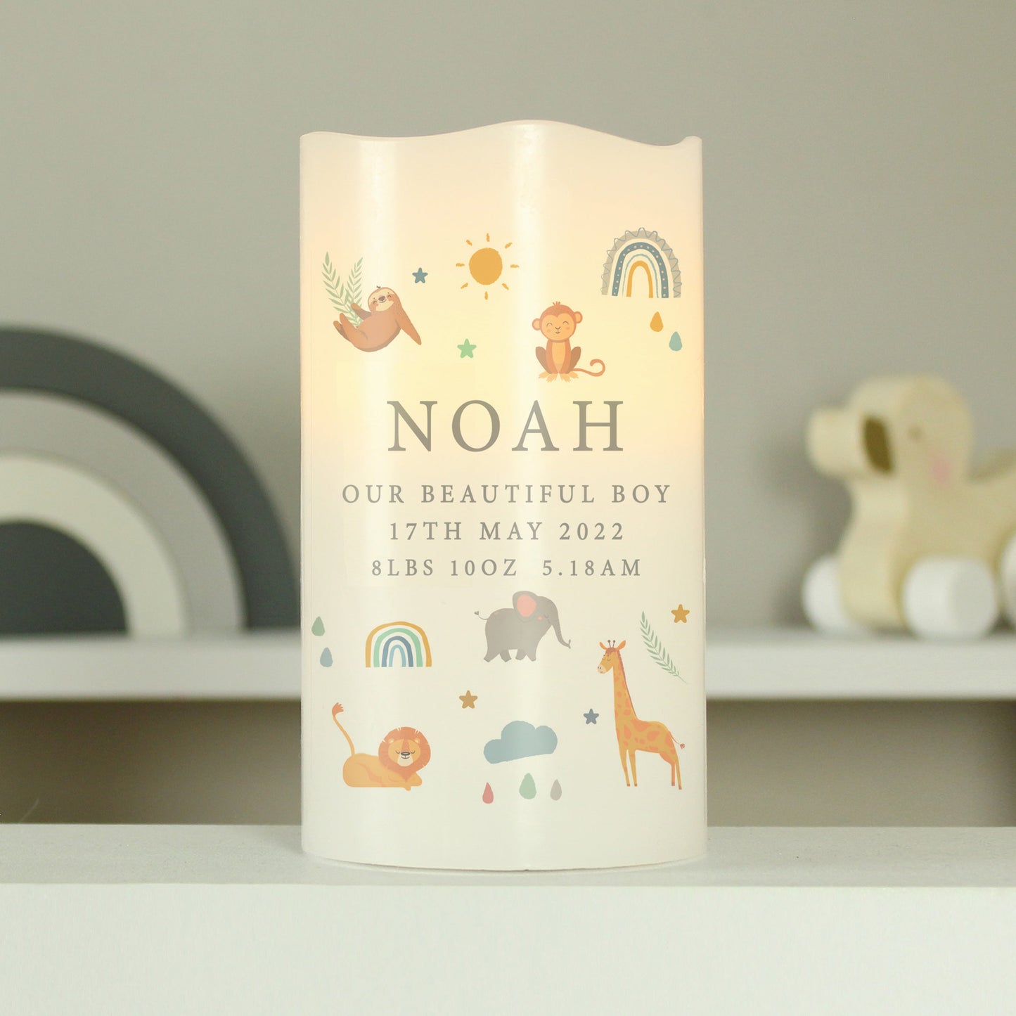 Personalised Safari Animals LED Candle: 1 - LED Lighting By Gift Moments