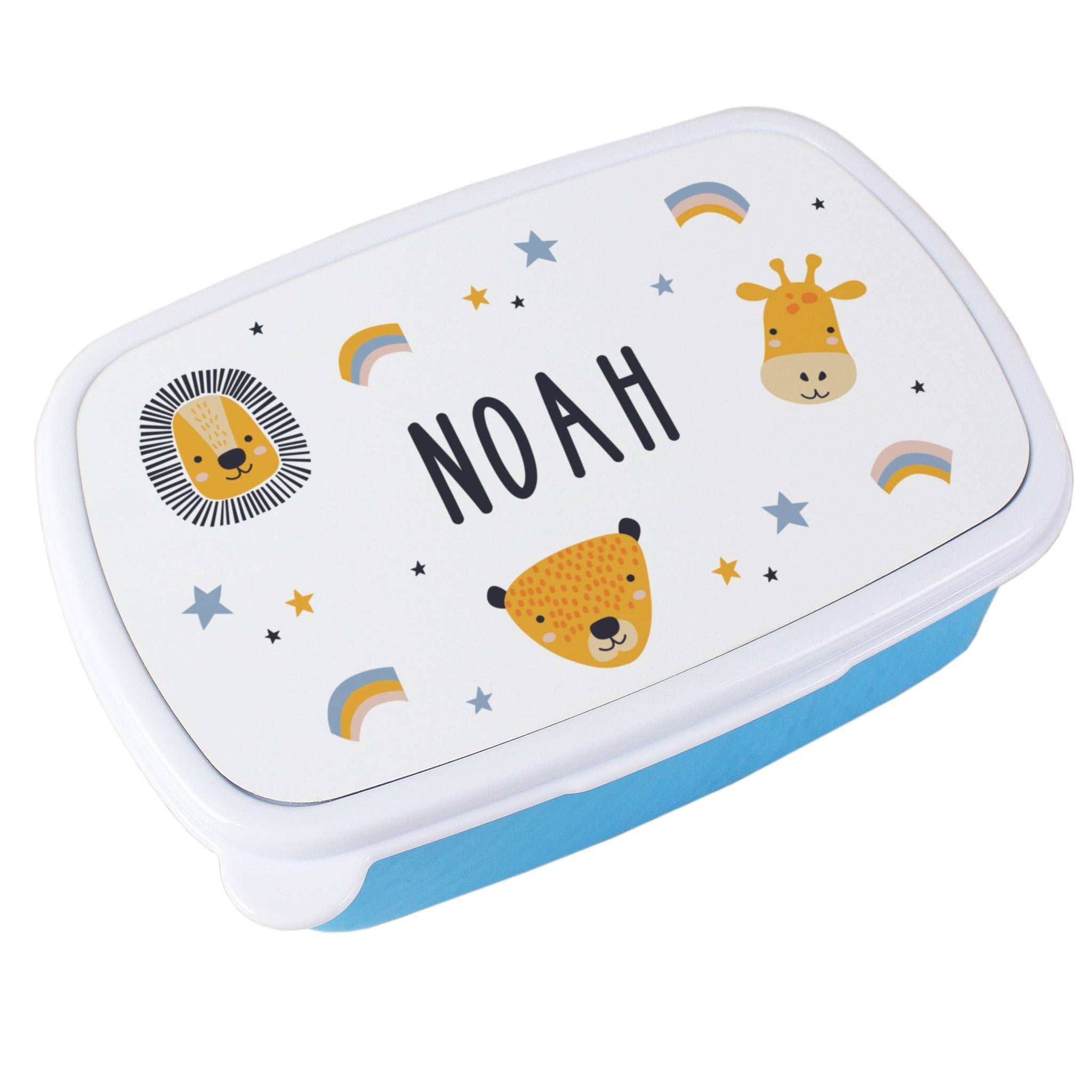 Personalised Safari Animals Name Only Blue Lunch Box: 6 - Lunch Boxes & Bags By Gift Moments