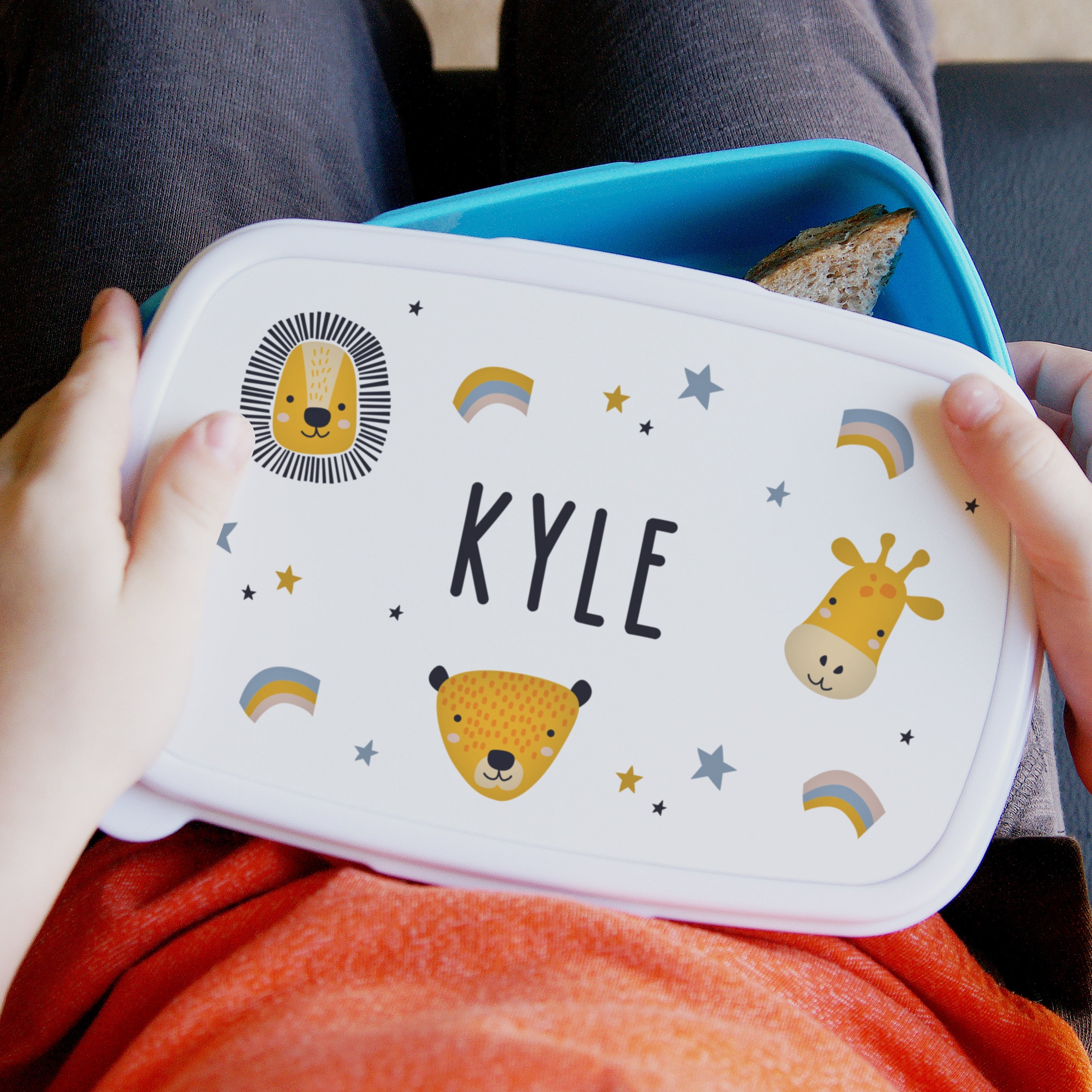 Personalised Safari Animals Name Only Blue Lunch Box - Shop Lunch Boxes & Bags At Gift Moments - 3