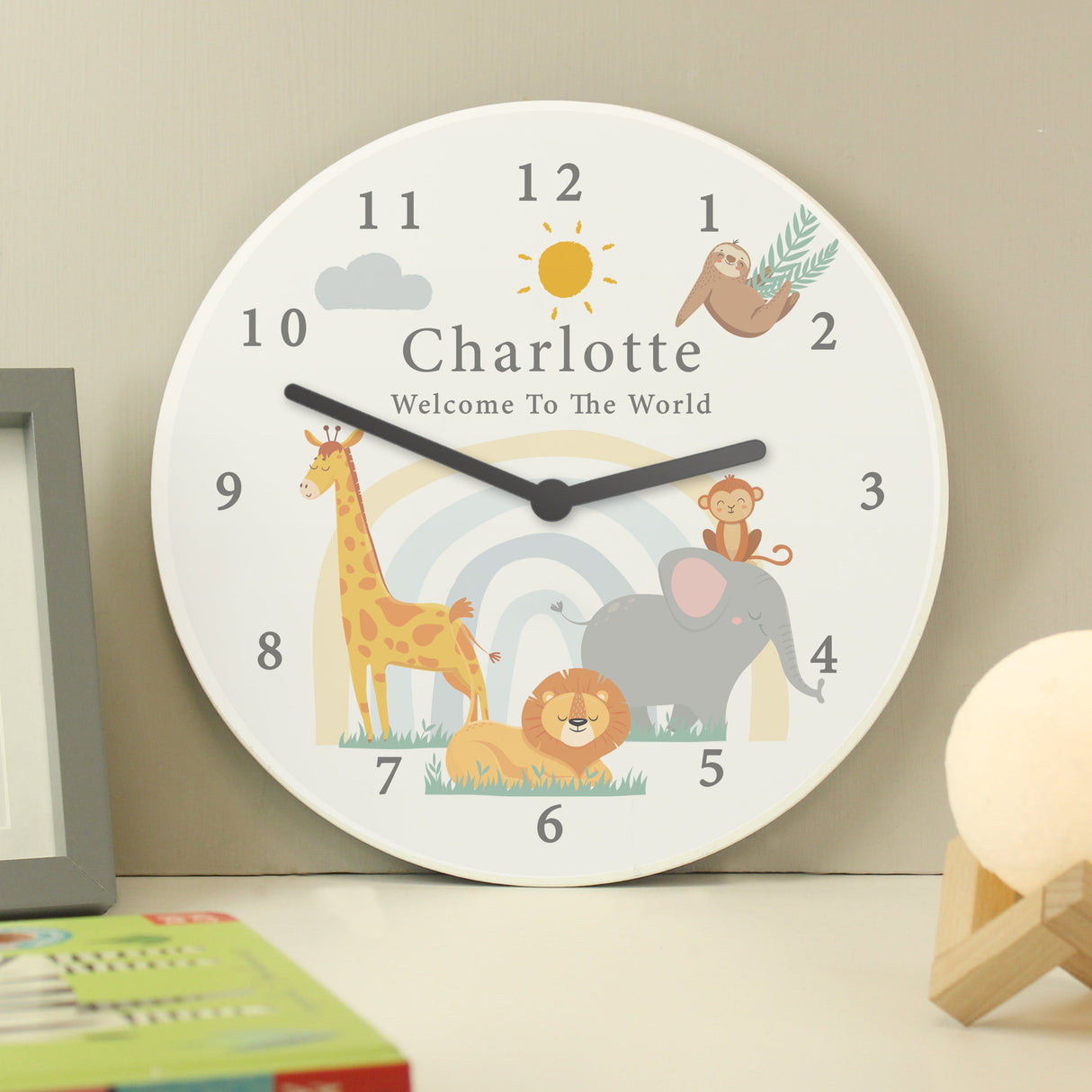 Personalised Safari Animals Nursery Wall Clock: 4 - Clocks By Gift Moments