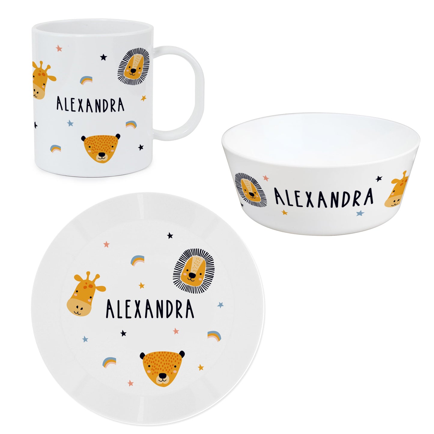 Personalised Safari Animals Plastic Childrens Breakfast Set: 5 - Tableware By Gift Moments