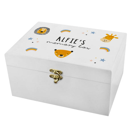 Personalised Safari Animals White Wooden Keepsake Box: 2 - Keepsake Boxes By Gift Moments