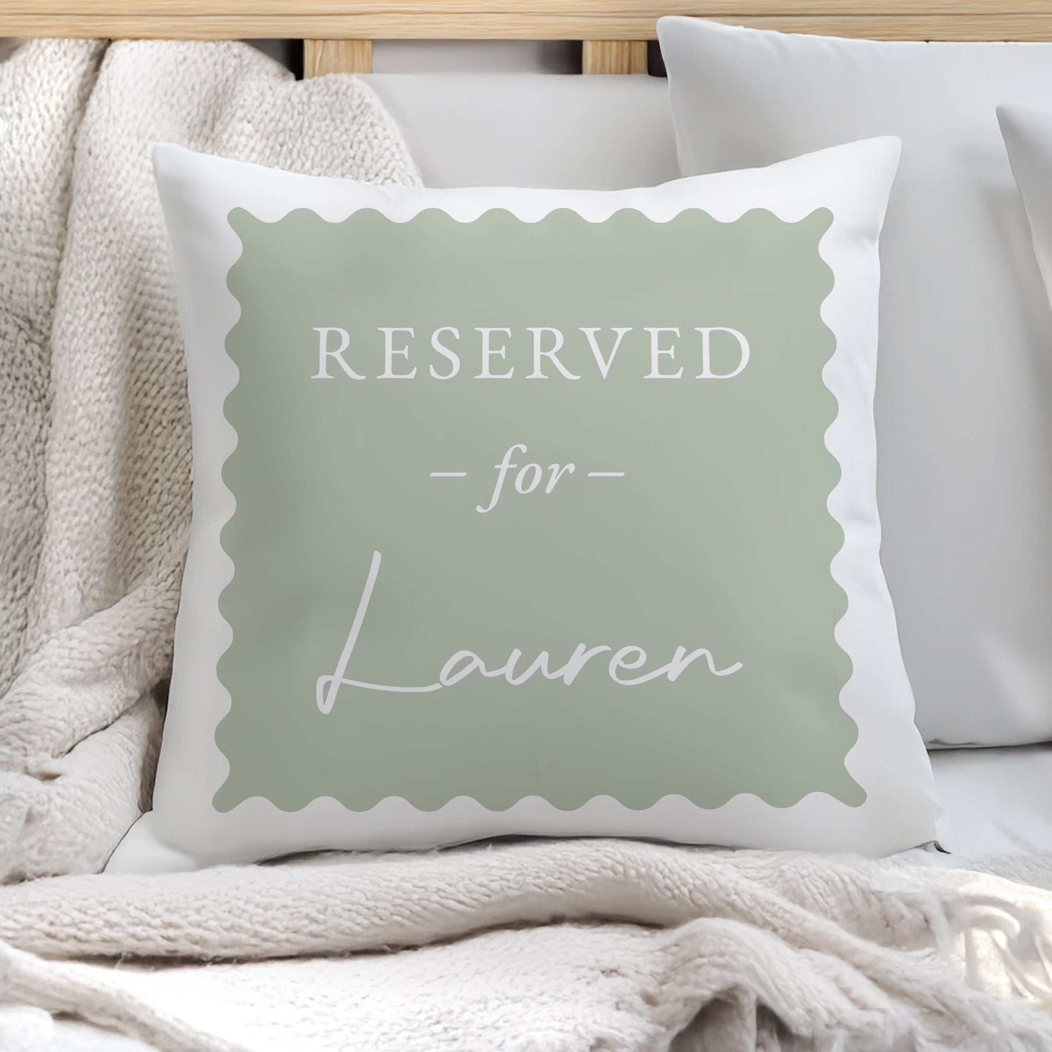 Personalised Sage Green Reserved For Cushion: 1 - Cushions By Gift Moments