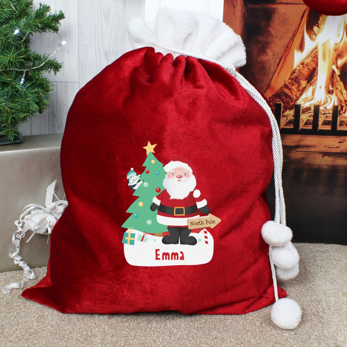 Personalised Santa Luxury Pom Pom Red Sack: 2 - Christmas Sacks By Gift Moments