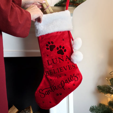 Personalised Santa Paws Christmas Red Stocking: 2 - Christmas Stockings By Gift Moments