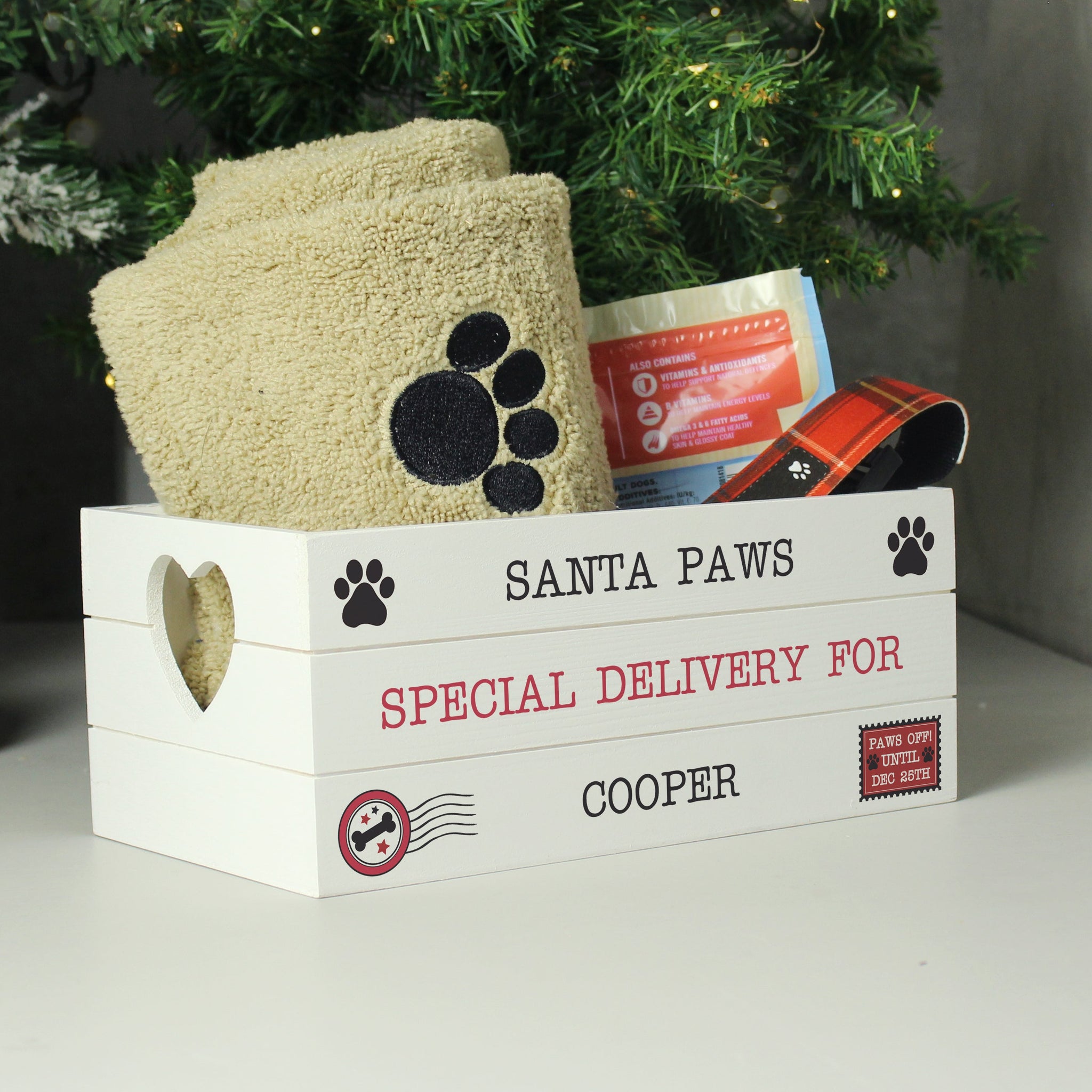 Personalised Santa Paws White Wooden Crate: 2 - Storage By Gift Moments
