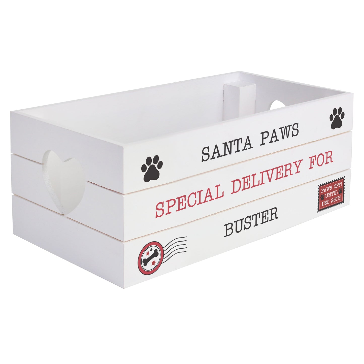 Personalised Santa Paws White Wooden Crate: 4 - Storage By Gift Moments
