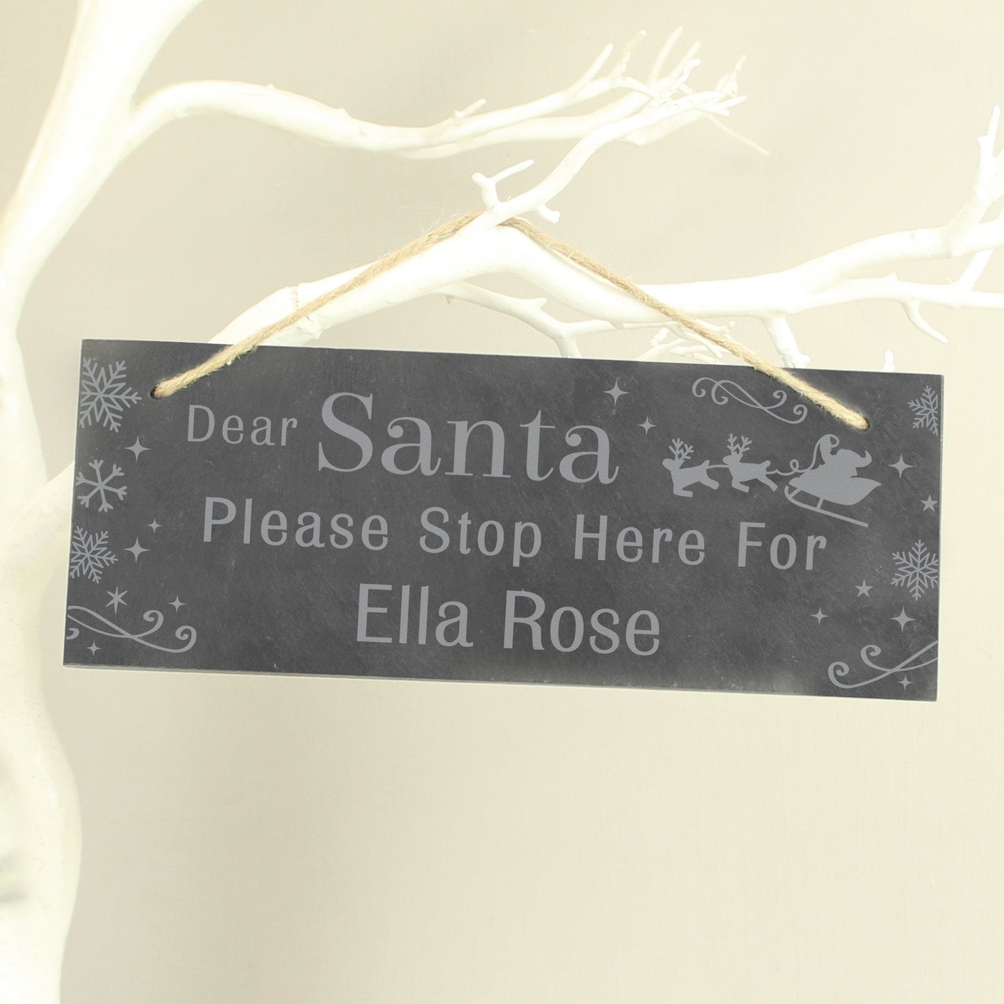 Personalised Santa Please Stop Here... Hanging Slate Sign: 3 - Signs & Plaques By Gift Moments