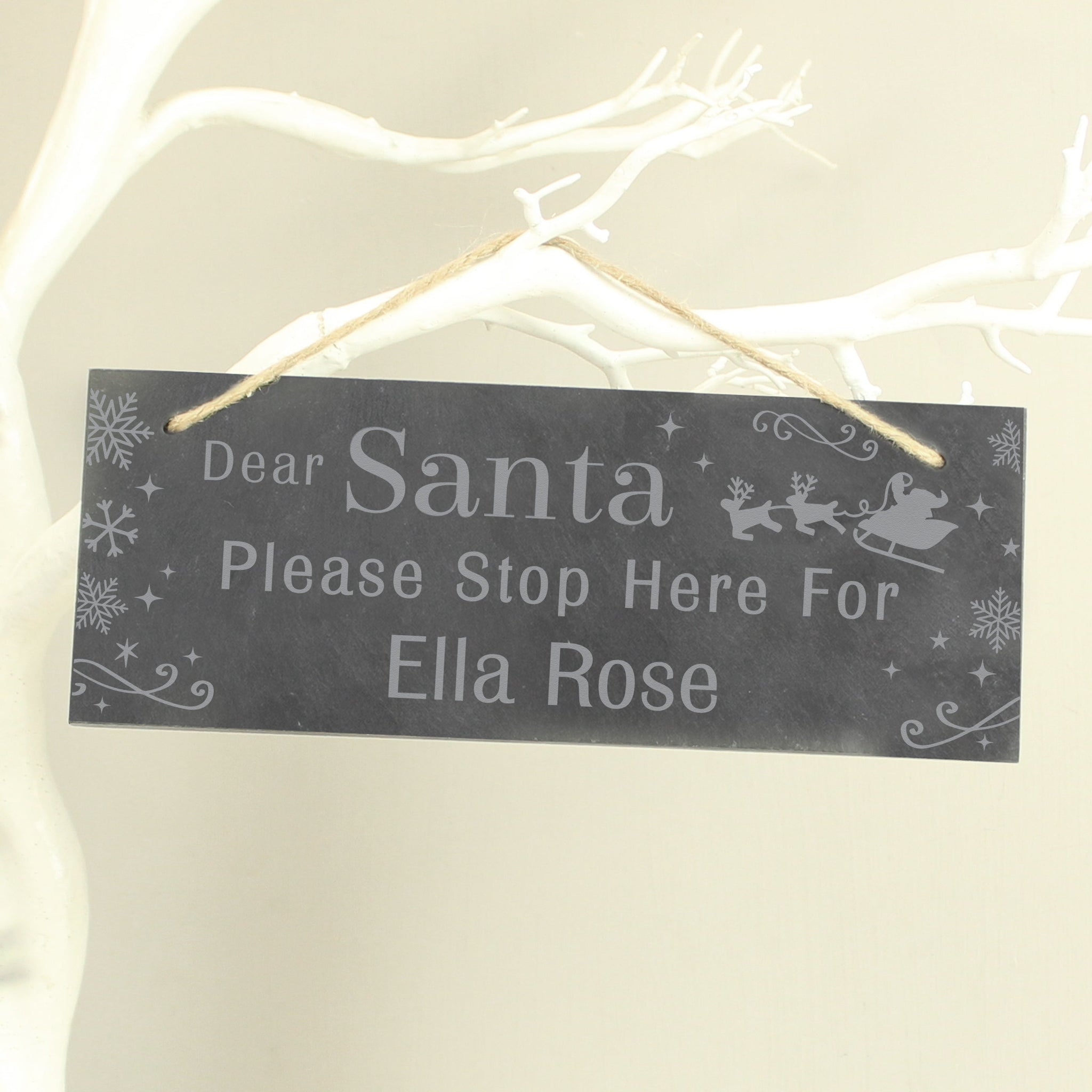 Personalised Santa Please Stop Here... Hanging Slate Sign: 3 - Signs & Plaques By Gift Moments