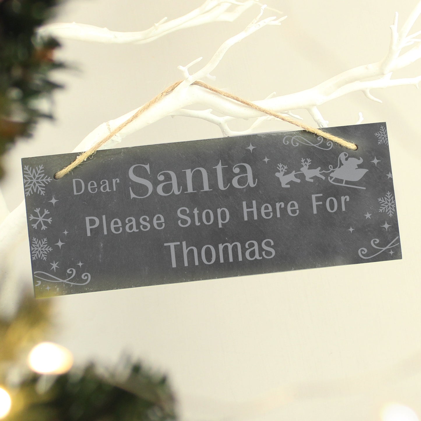 Personalised Santa Please Stop Here... Hanging Slate Sign: 4 - Signs & Plaques By Gift Moments