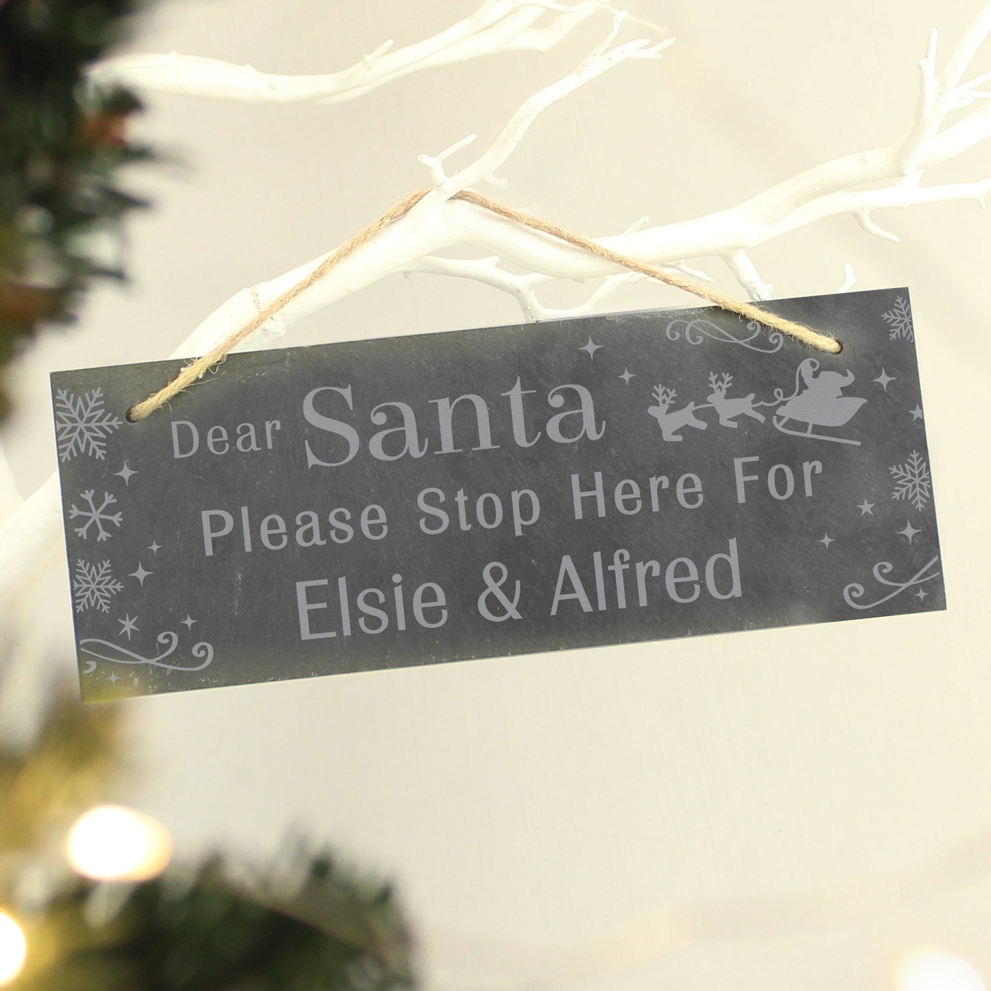 Personalised Santa Please Stop Here... Hanging Slate Sign: 2 - Signs & Plaques By Gift Moments