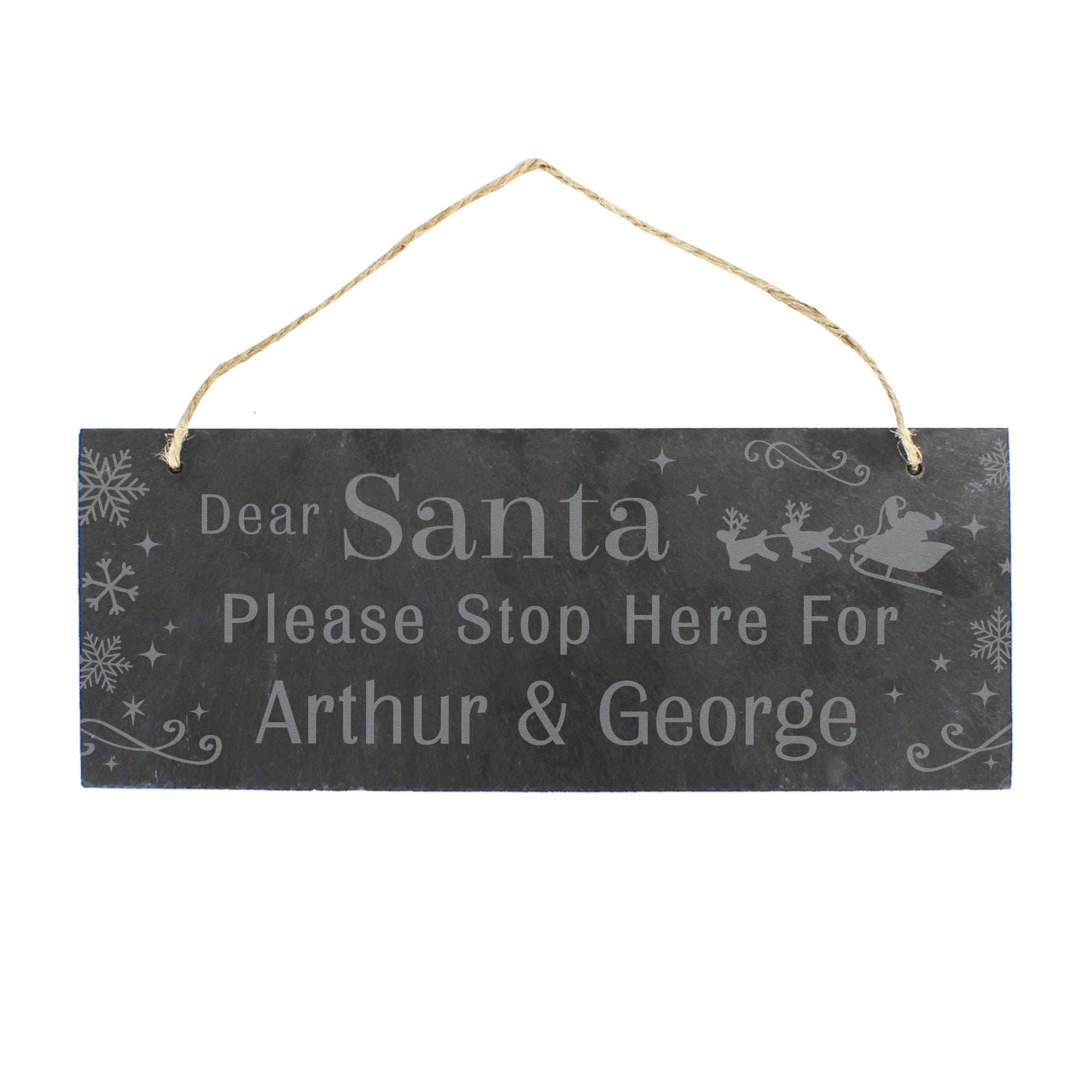 Personalised Santa Please Stop Here... Hanging Slate Sign: 5 - Signs & Plaques By Gift Moments