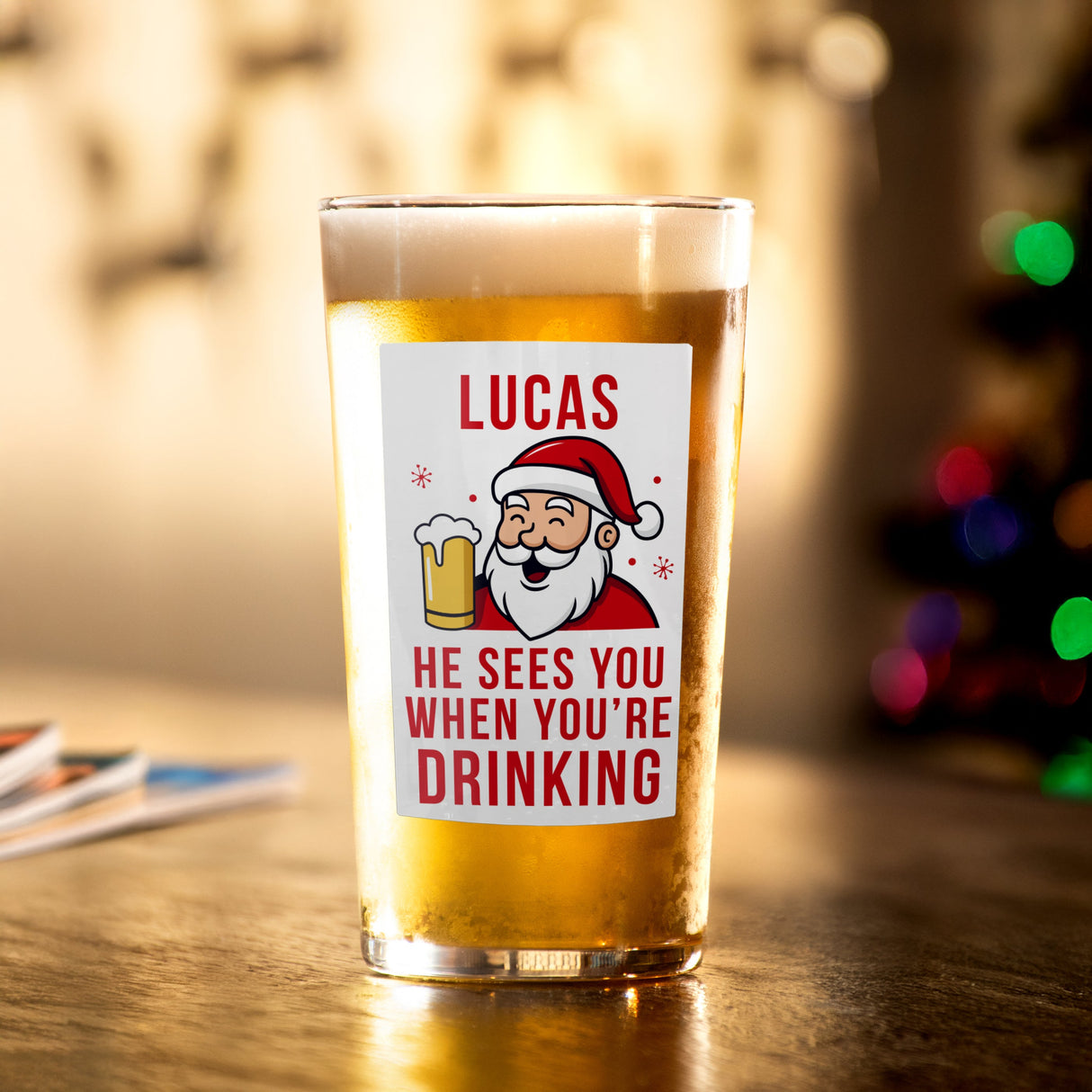 Personalised Santa Pun Christmas Beer Glass: 2 - Beer Glasses By Gift Moments
