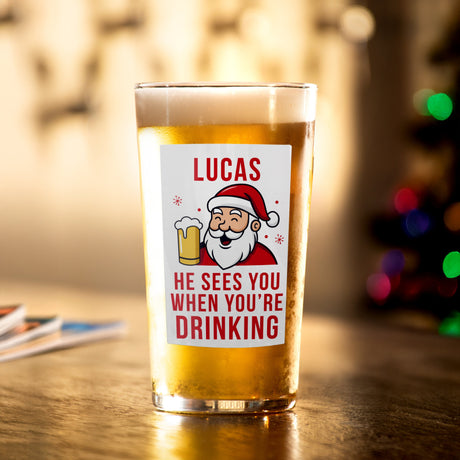 Personalised Santa Pun Christmas Beer Glass: 2 - Beer Glasses By Gift Moments