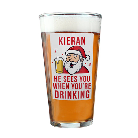 Personalised Santa Pun Christmas Beer Glass: 4 - Beer Glasses By Gift Moments