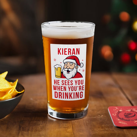 Personalised Santa Pun Christmas Beer Glass: 1 - Beer Glasses By Gift Moments