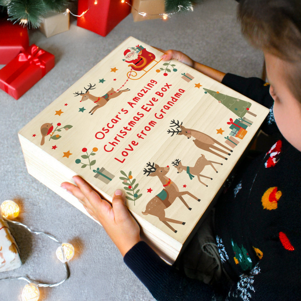 Personalised Santa & Reindeer Christmas Eve Box: 4 - Storage By Gift Moments