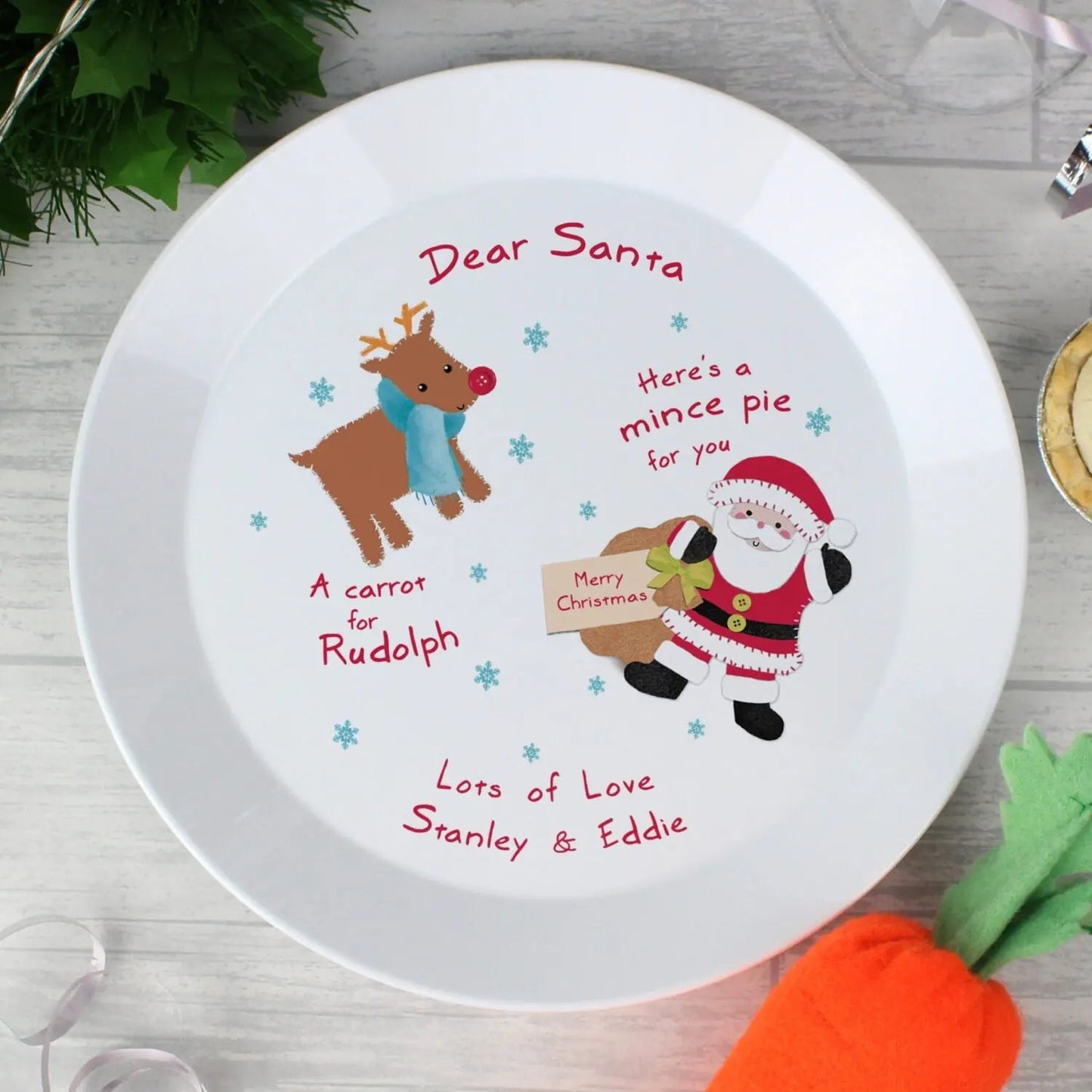 Personalised Santa & Rudolph Christmas Eve Mince Pie Plate: 2 - Christmas Decorations By Gift Moments