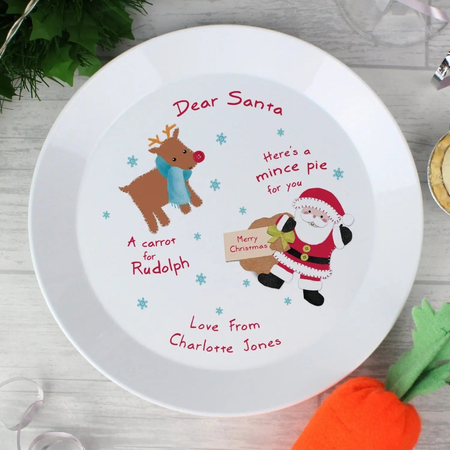 Personalised Santa & Rudolph Christmas Eve Mince Pie Plate: 1 - Christmas Decorations By Gift Moments