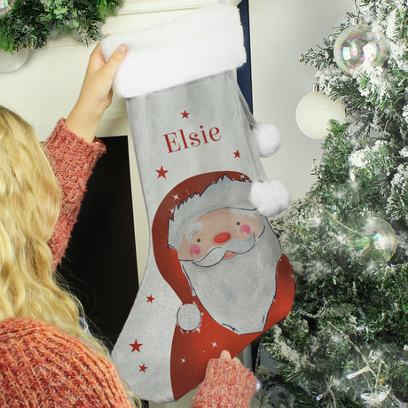 Personalised Santa Silver Grey Stocking: 2 - Christmas Stockings By Gift Moments