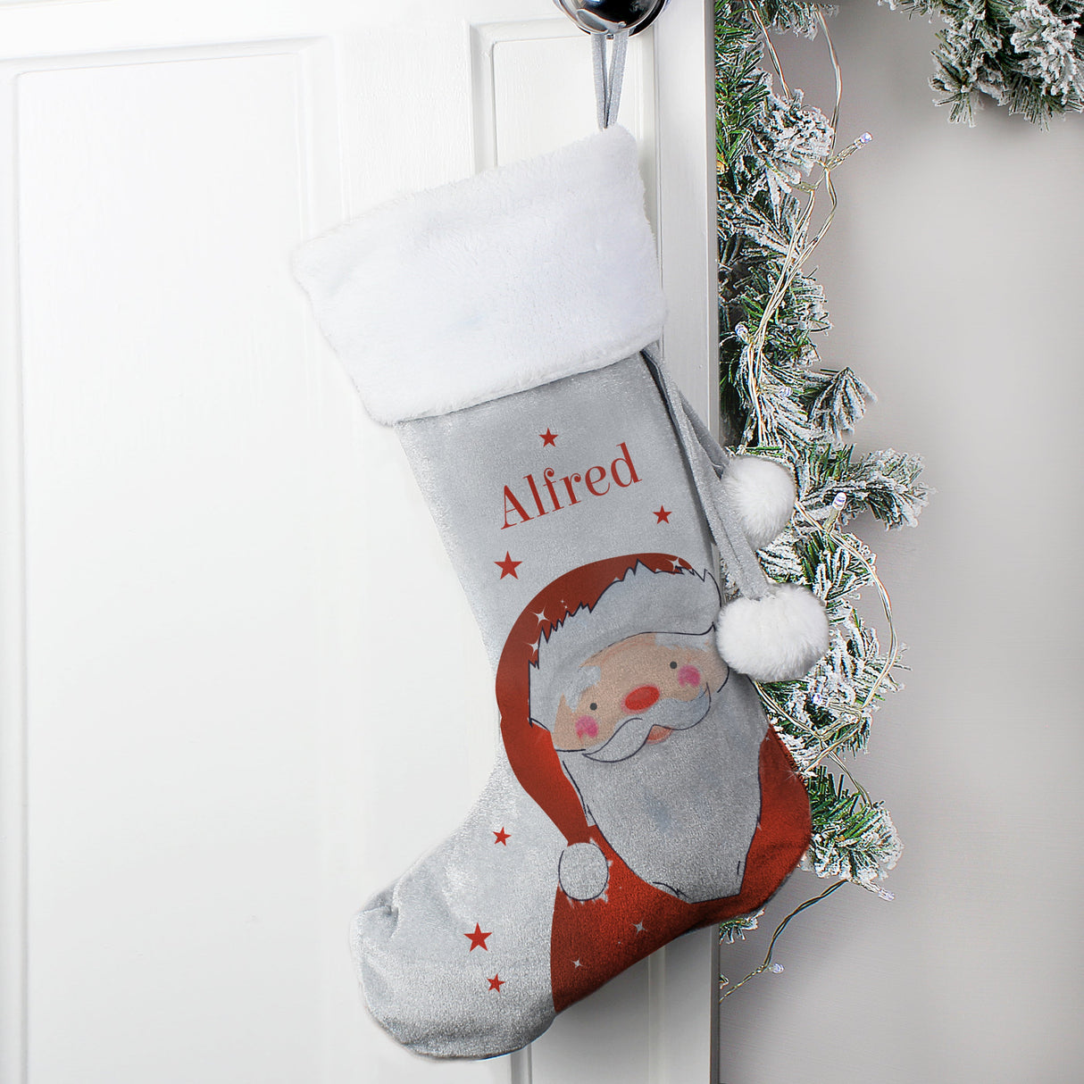 Personalised Santa Silver Grey Stocking: 1 - Christmas Stockings By Gift Moments
