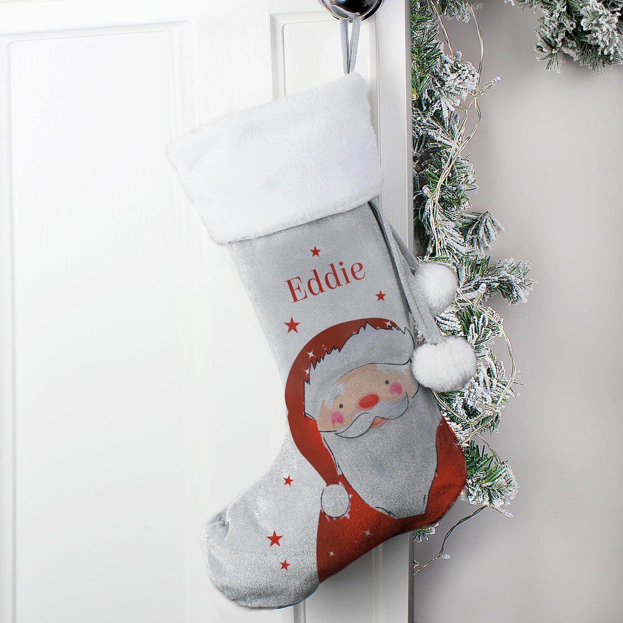 Personalised Santa Silver Grey Stocking: 3 - Christmas Stockings By Gift Moments