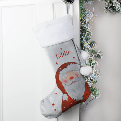 Personalised Santa Silver Grey Stocking: 3 - Christmas Stockings By Gift Moments