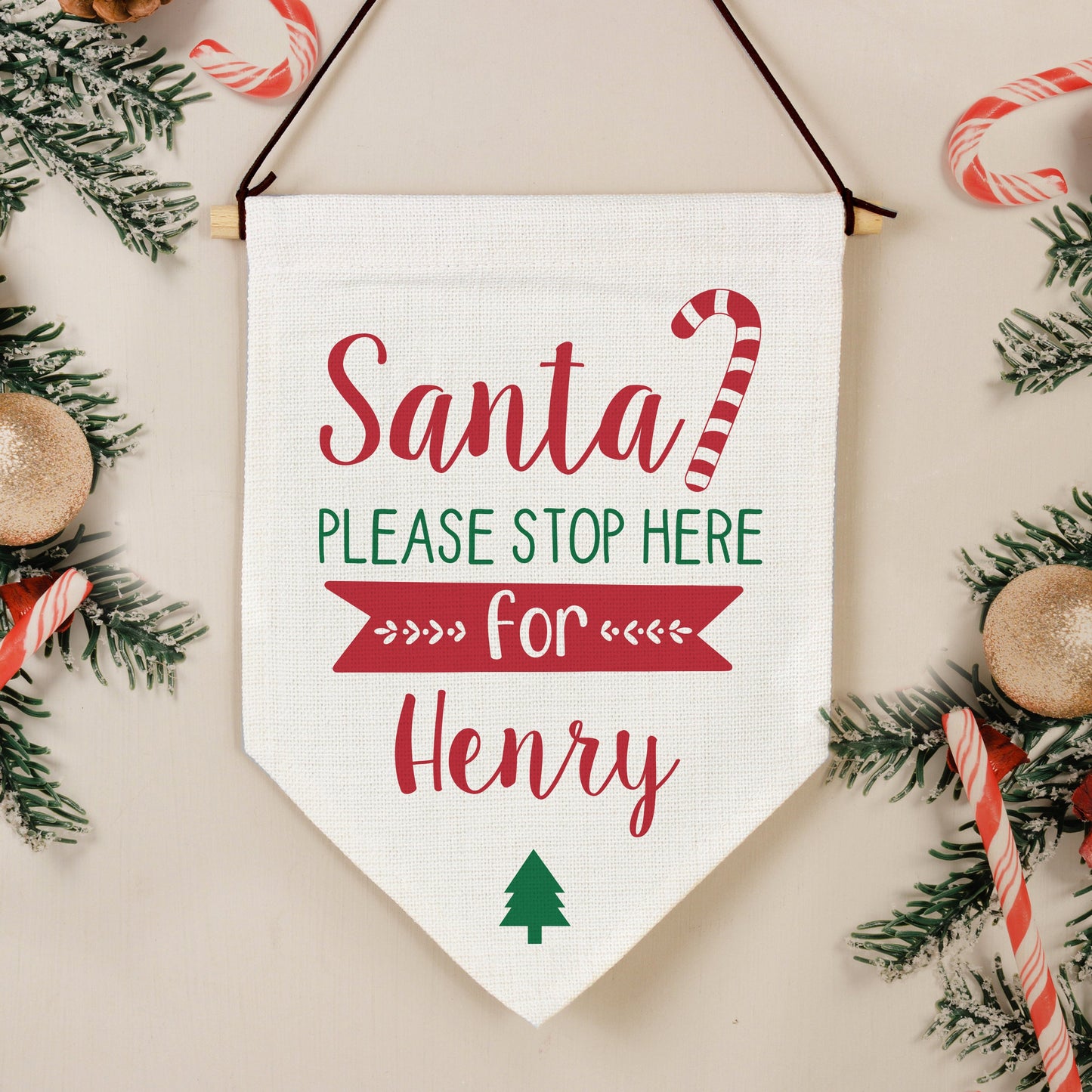 Personalised Santa Stop Here Hanging Banner: 1 - Christmas Decorations By Gift Moments
