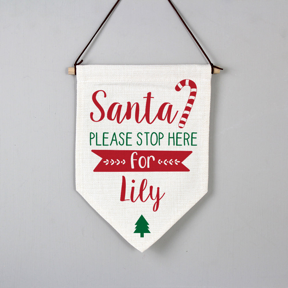 Personalised Santa Stop Here Hanging Banner: 3 - Christmas Decorations By Gift Moments