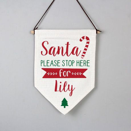Personalised Santa Stop Here Hanging Banner: 3 - Christmas Decorations By Gift Moments