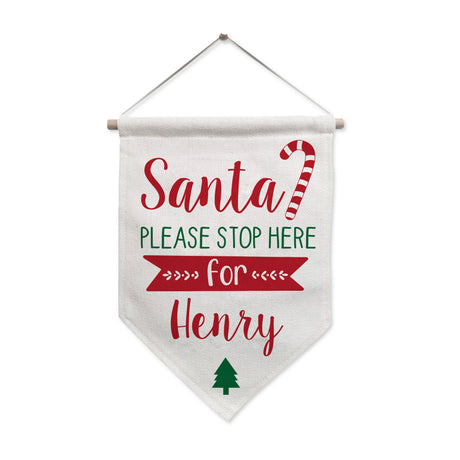 Personalised Santa Stop Here Hanging Banner: 4 - Christmas Decorations By Gift Moments