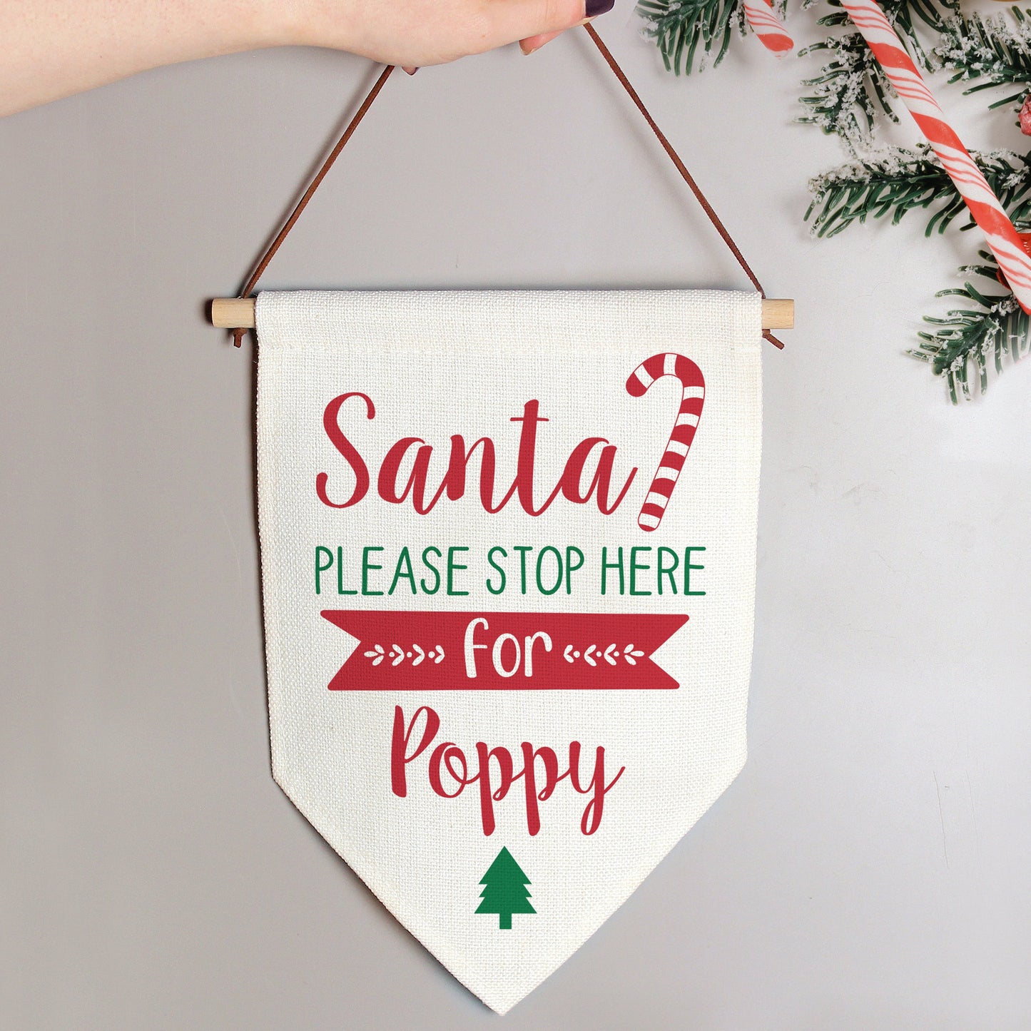 Personalised Santa Stop Here Hanging Banner: 2 - Christmas Decorations By Gift Moments