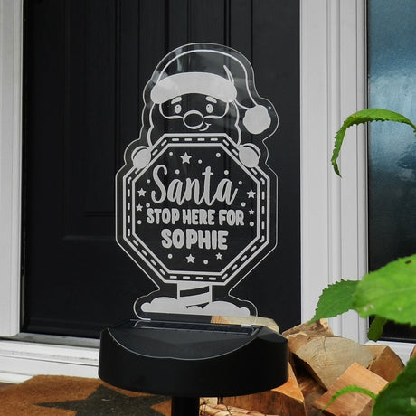 Personalised Santa Stop Here Sign Outdoor Solar Light: 6 - Solar Lights By Gift Moments