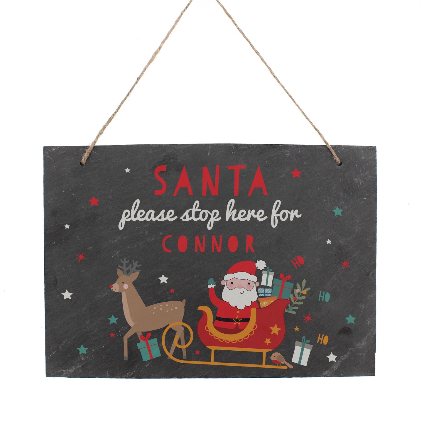 Personalised Santa Stop Here Slate Sign: 5 - Signs & Plaques By Gift Moments