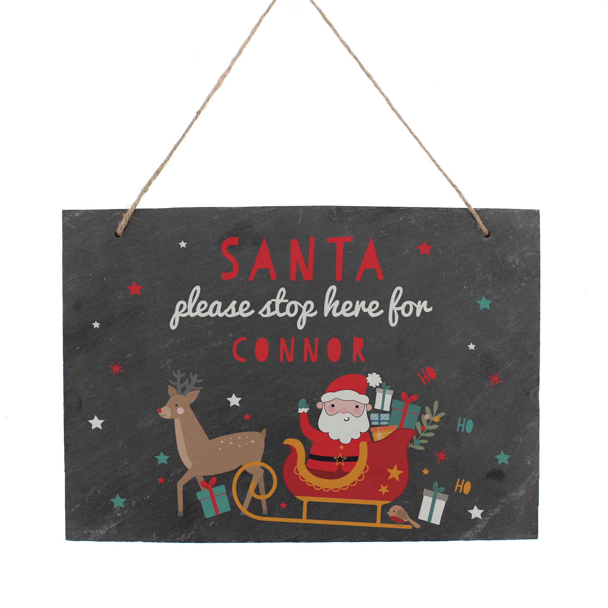Personalised Santa Stop Here Slate Sign: 5 - Signs & Plaques By Gift Moments