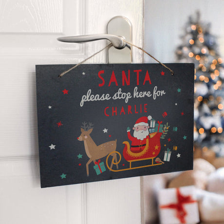 Personalised Santa Stop Here Slate Sign: 2 - Signs & Plaques By Gift Moments