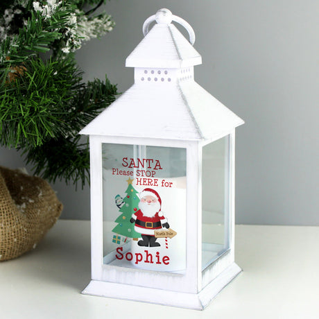 Personalised Santa White Lantern: 1 - LED Lighting By Gift Moments