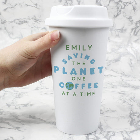 Personalised ’Saving the Planet’ Insulated Reusable Eco Travel Cup: 1 - Travel Mugs By Gift Moments