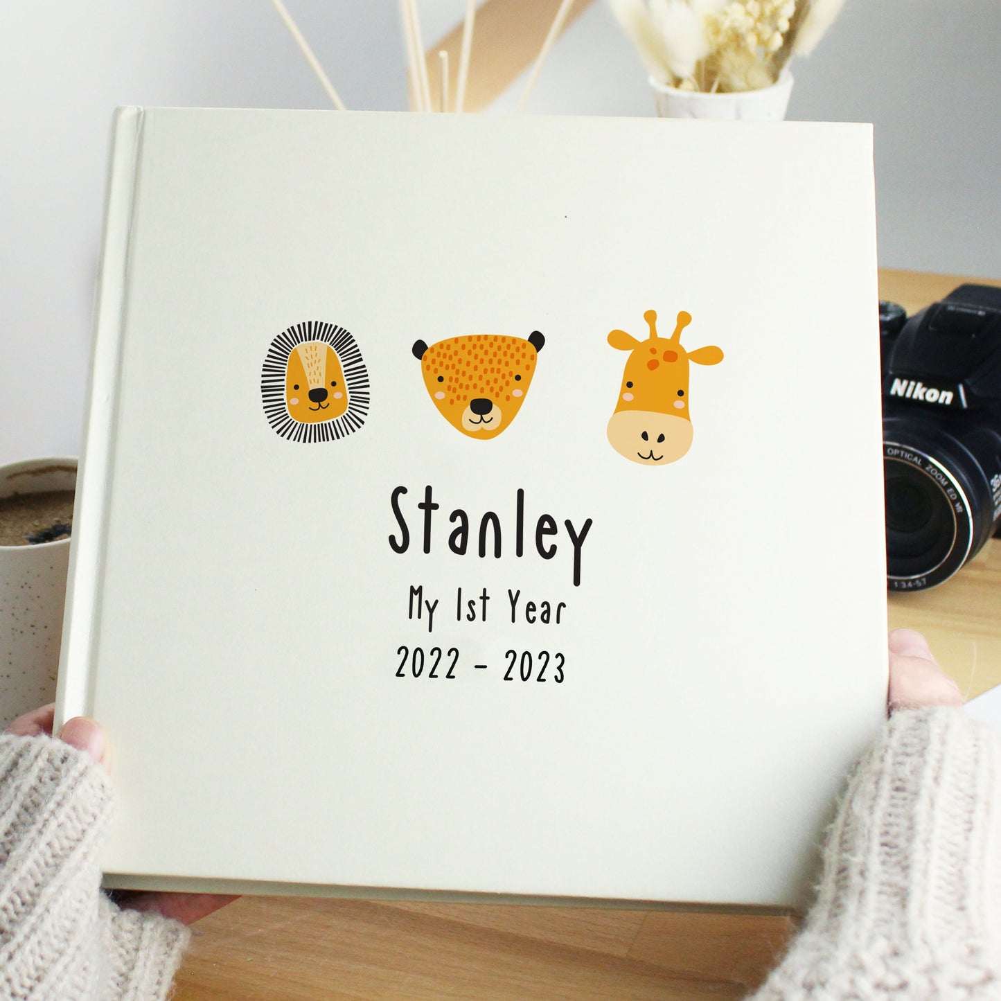 Personalised Scandi Safari Animals Square Photo Album: 3 - Photo Albums By Gift Moments