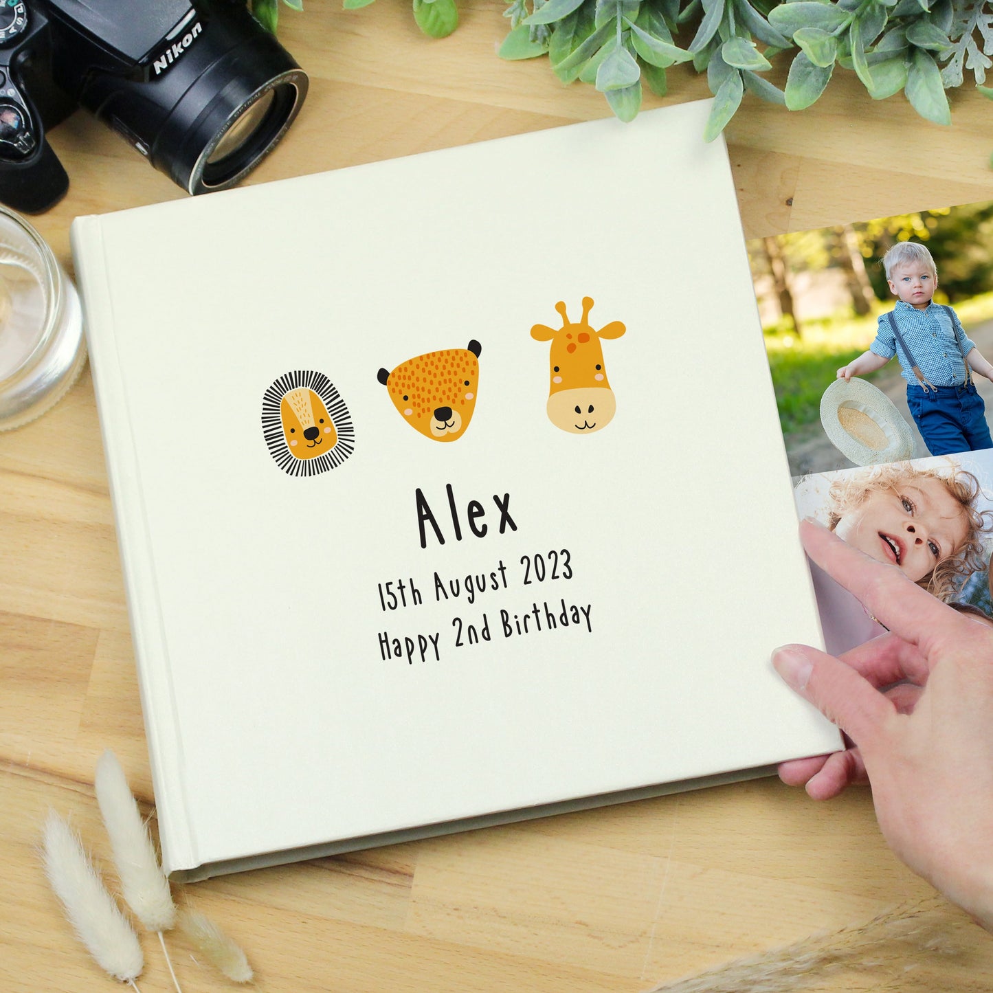 Personalised Scandi Safari Animals Square Photo Album: 1 - Photo Albums By Gift Moments