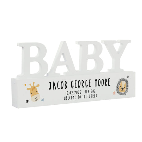 Personalised Scandi Safari Animals Wooden Baby Ornament: 3 - Ornaments By Gift Moments