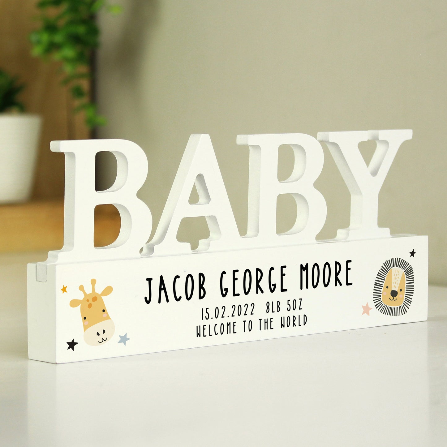 Personalised Scandi Safari Animals Wooden Baby Ornament: 1 - Ornaments By Gift Moments