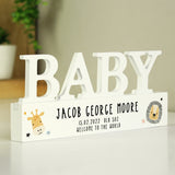 Personalised Scandi Safari Animals Wooden Baby Ornament: 1 - Ornaments By Gift Moments