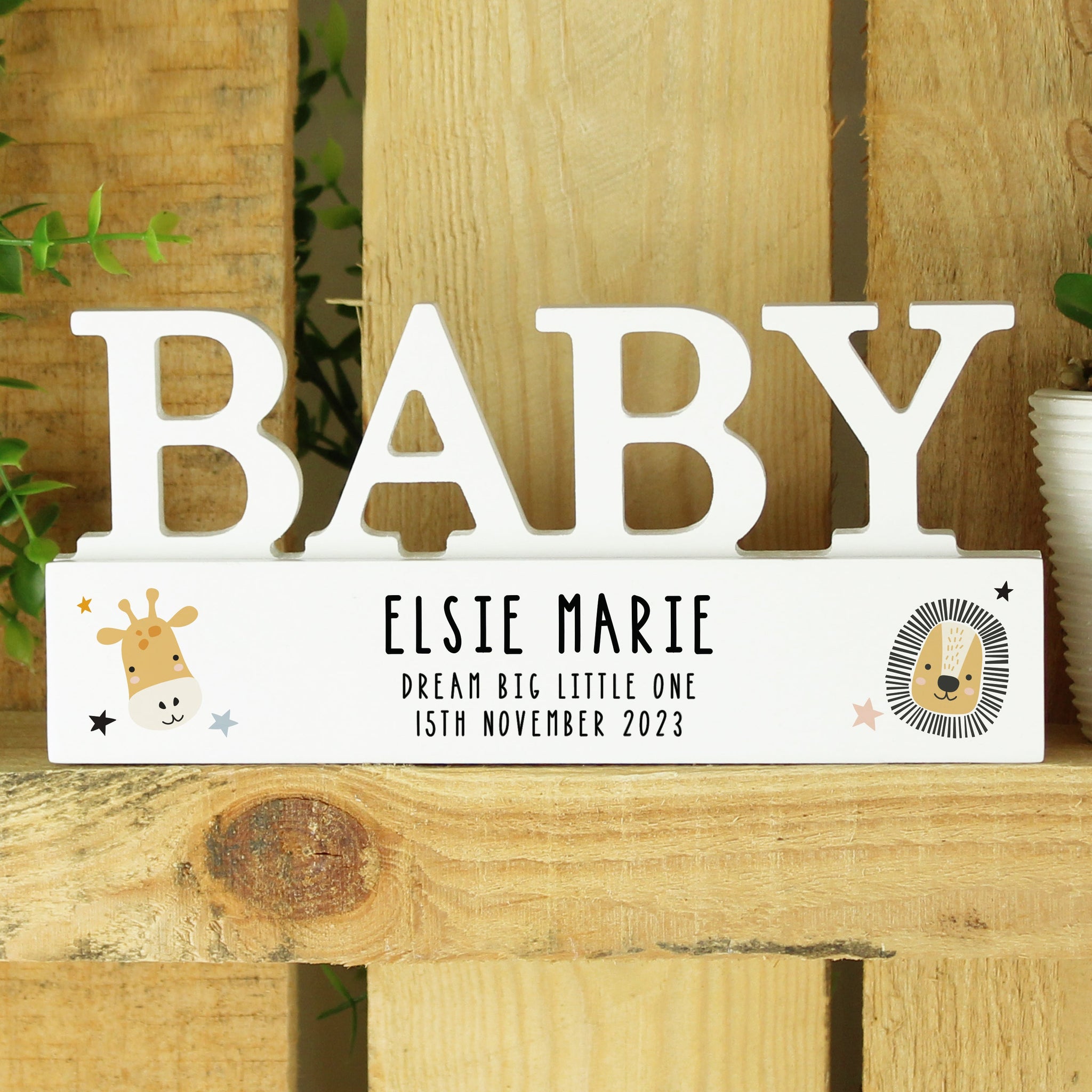 Personalised Scandi Safari Animals Wooden Baby Ornament: 2 - Ornaments By Gift Moments